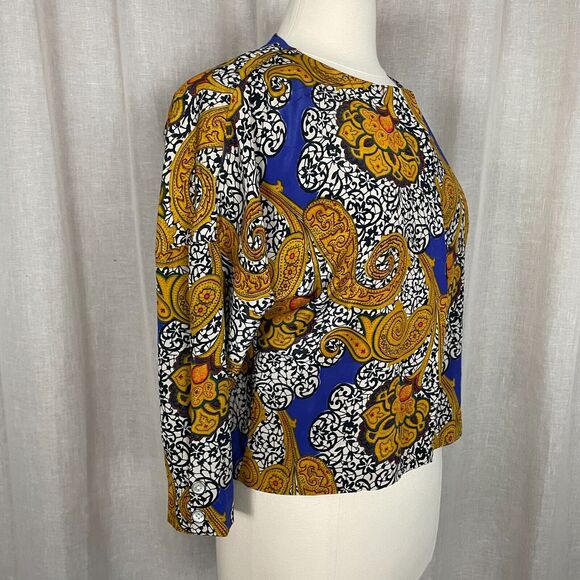 Vintage Blouse Size 6 Gold Purple Paisley Art Print Secretary Button Boho 90s - Picture 4 of 13